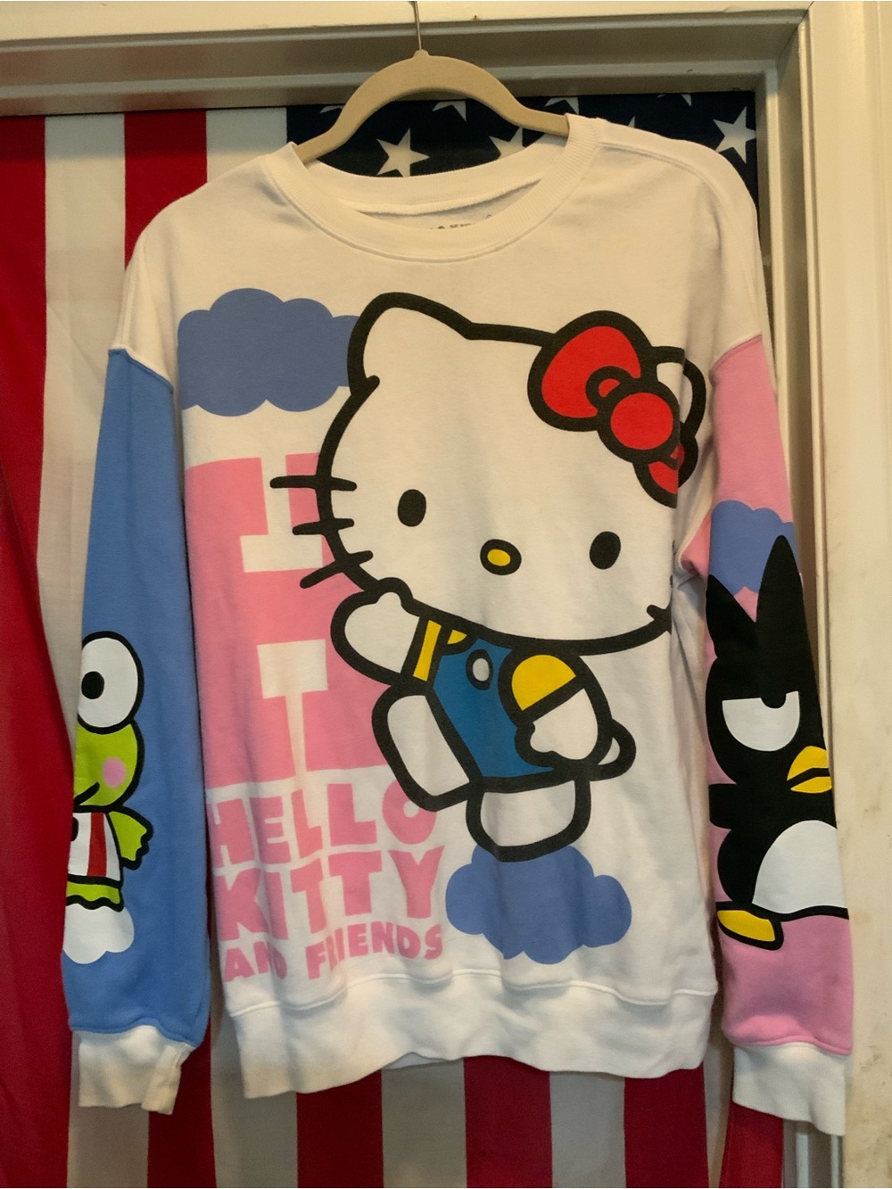 Sanrio Hello Kitty Graphic Crewneck Sweatshirt - White, Pink, Blue, Red, Yellow